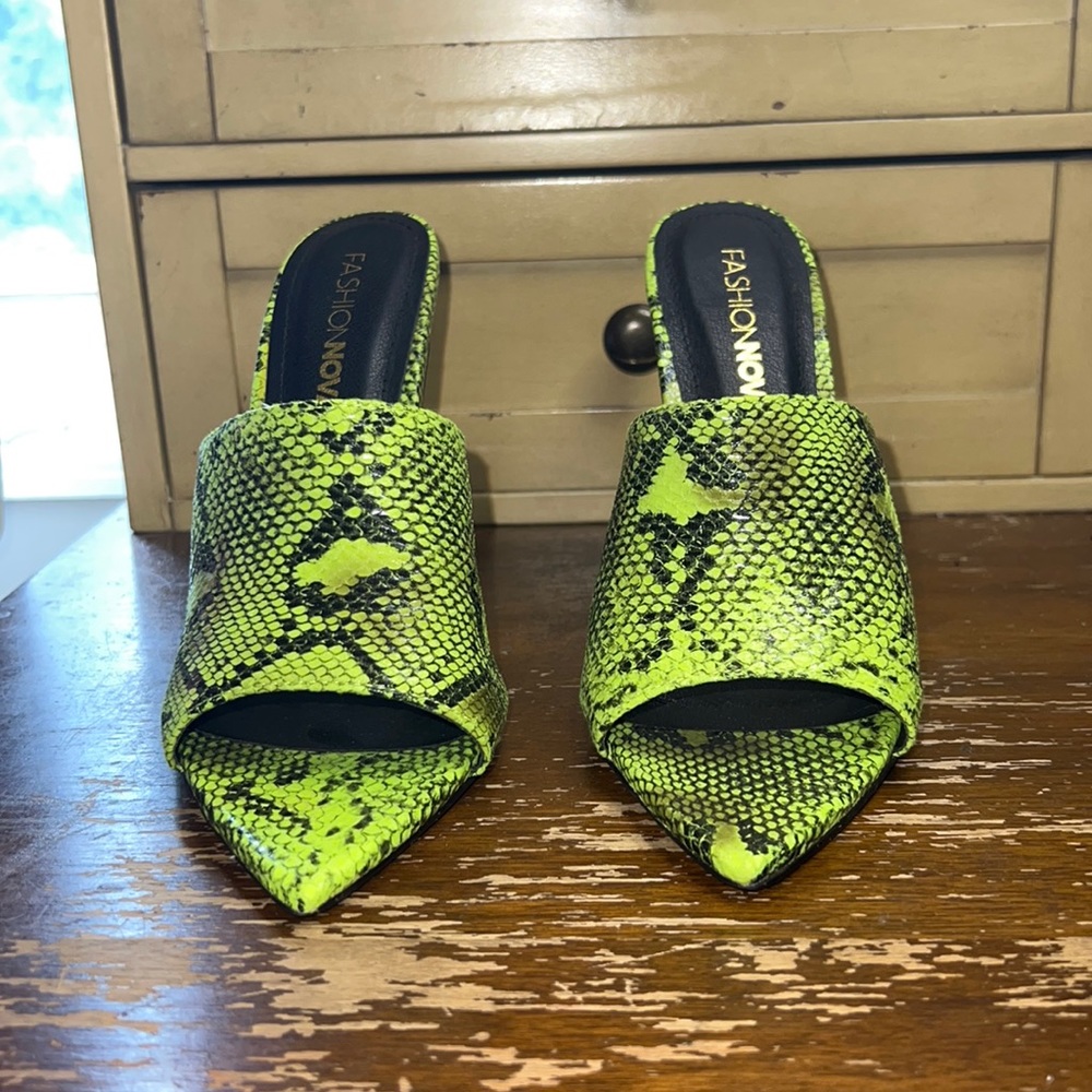 Neon green snake stilletos